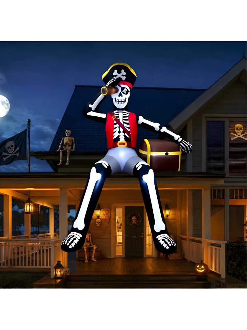 10FT Giant Halloween Inflatables Outdoor Decoration Sitting Skeleton Pirate